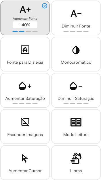 Tela de menu de acessibilidade digital, desenvolvida por IncluTalk, exibida sobre um fundo azul futurista com plataforma circular iluminada.